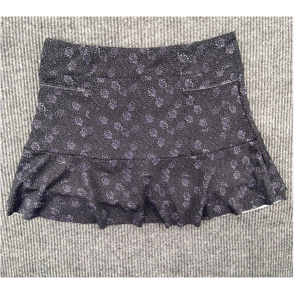 Denise Cronwall Tennis Skort Womens Large Black Purple Floral Ruffle Athletic